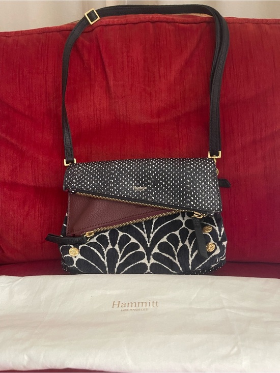 Hammitt Handbags - Hammitt Blue, burgundy and White Patterned Crossbody with Brown Leather Accent.